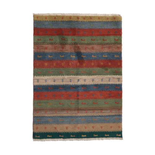 Persian Gabbeh Rug with Wool Original Handwoven in Fars Striped