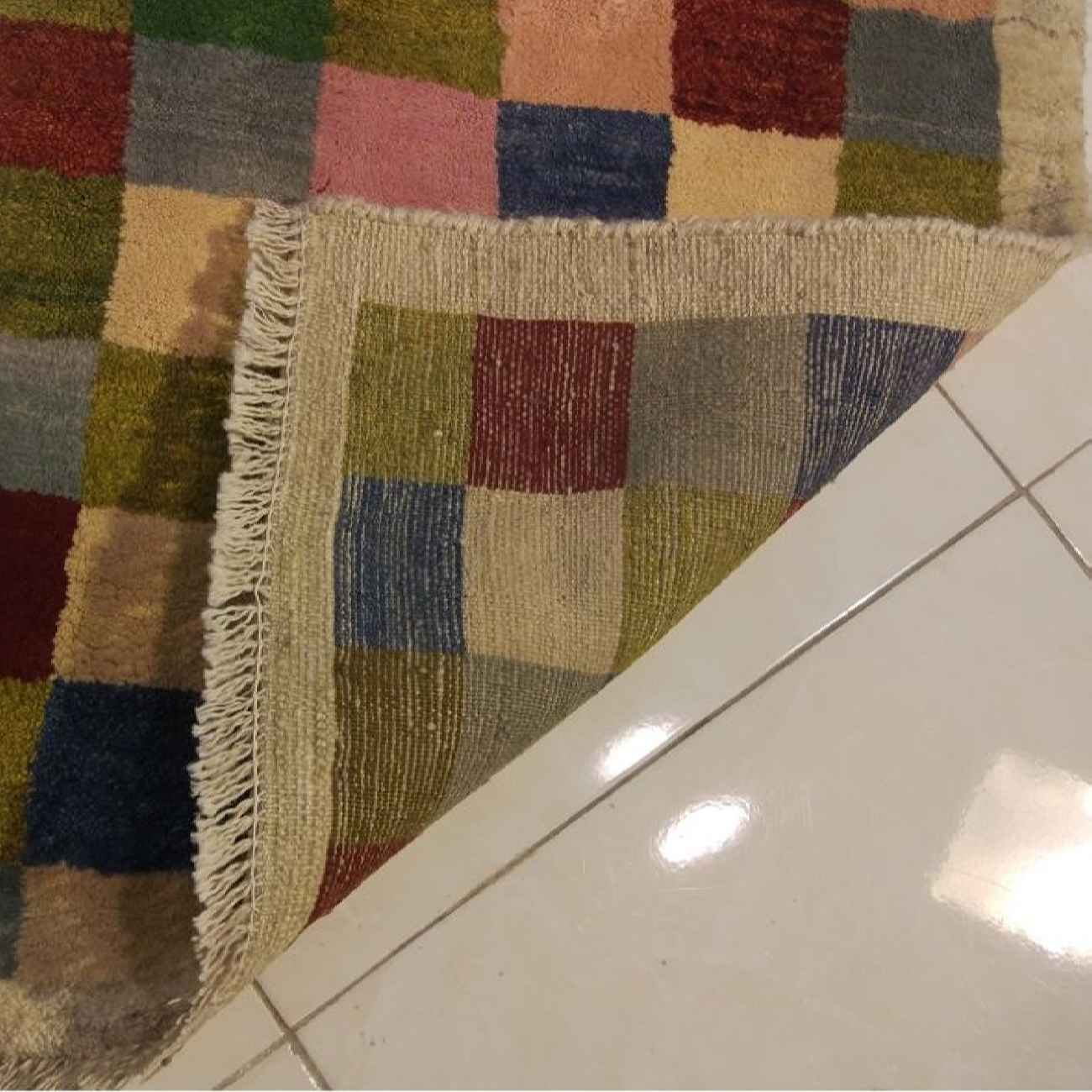 Persian Gabbeh Wool Rug Authentic Handwoven in Fars Checkered