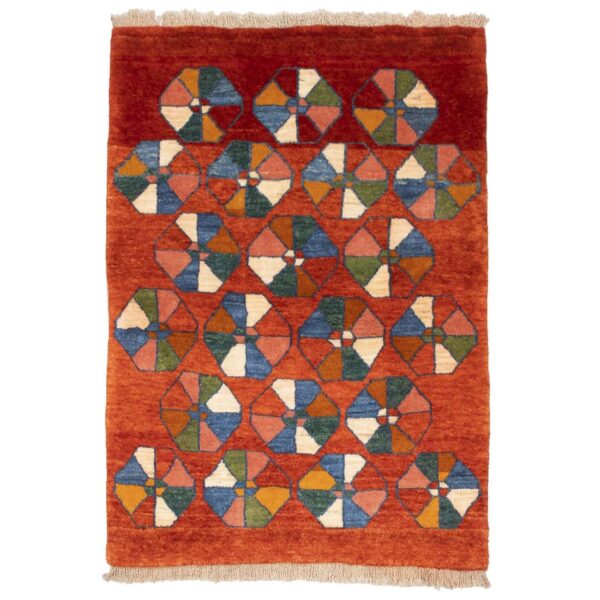 Persian Gabbeh Wool Rug Handwoven in Fars Geometric Brick Red