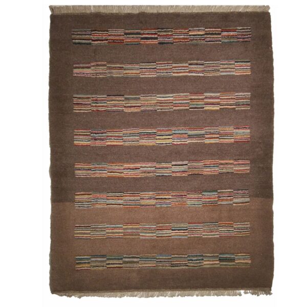 Persian Gabbeh Wool Rug Original Handwoven in Fars Striped Brown