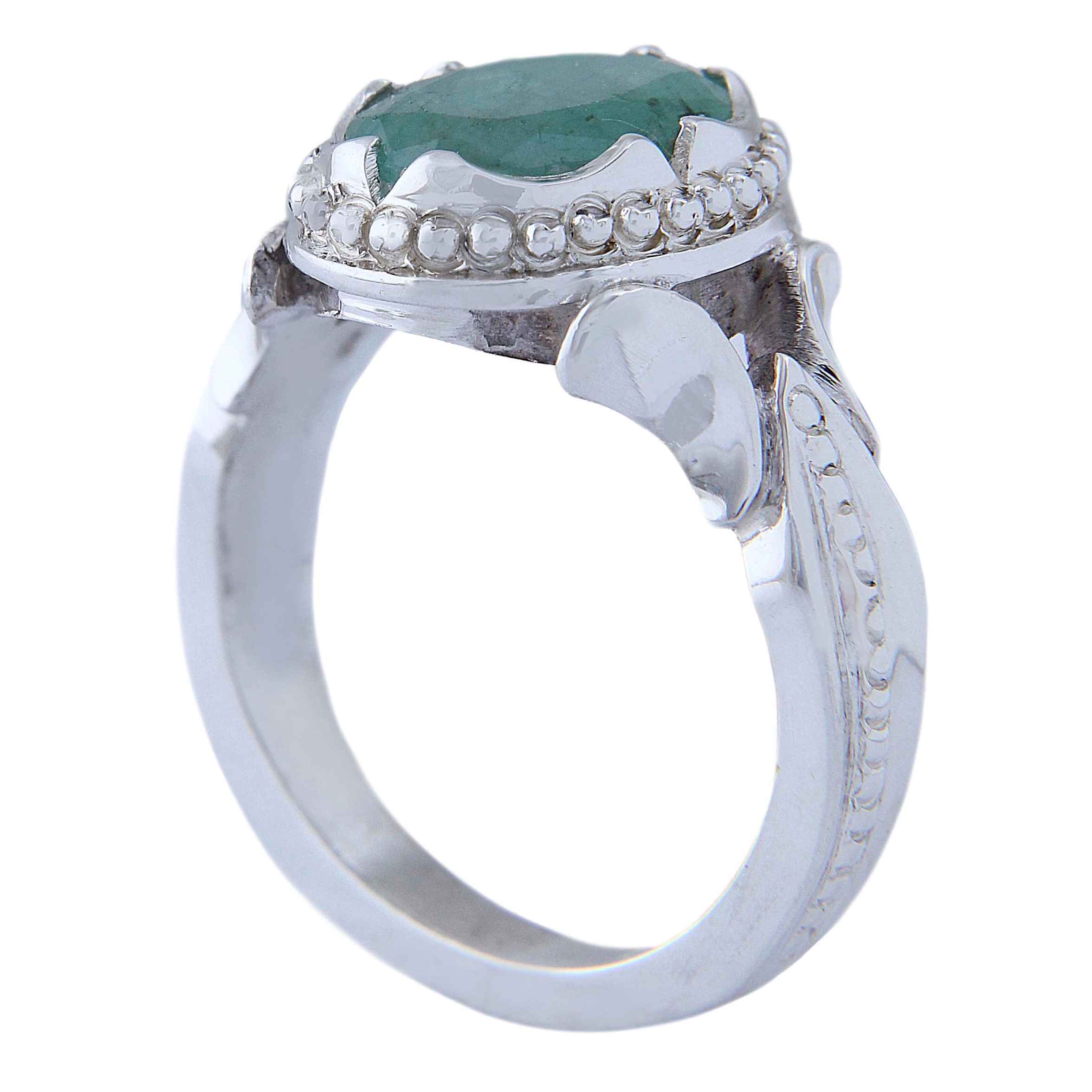 Persian Green Emerald Silver Ring For Men Handcrafted Model Bahar