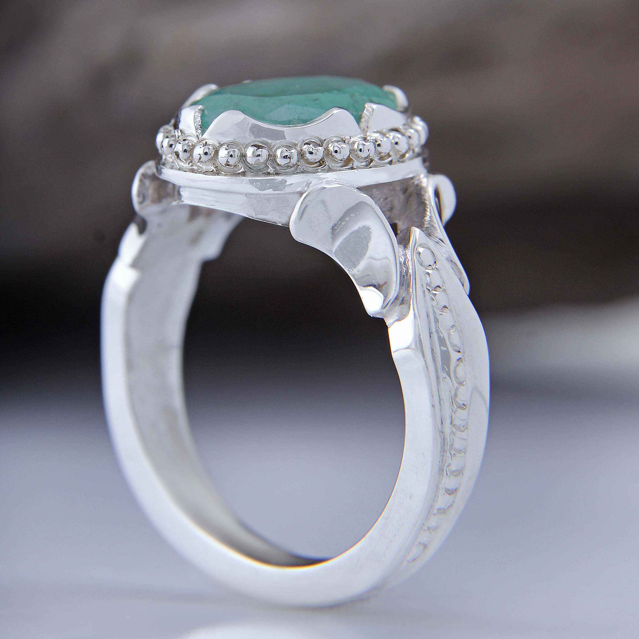 Persian Green Emerald Silver Ring For Men Handcrafted Model Bahar