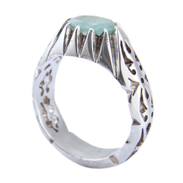 Persian Green Emerald Silver Ring For Men Handcrafted Model Ellipse