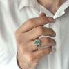 Persian Green Emerald Silver Ring For Men Handcrafted Model Tear