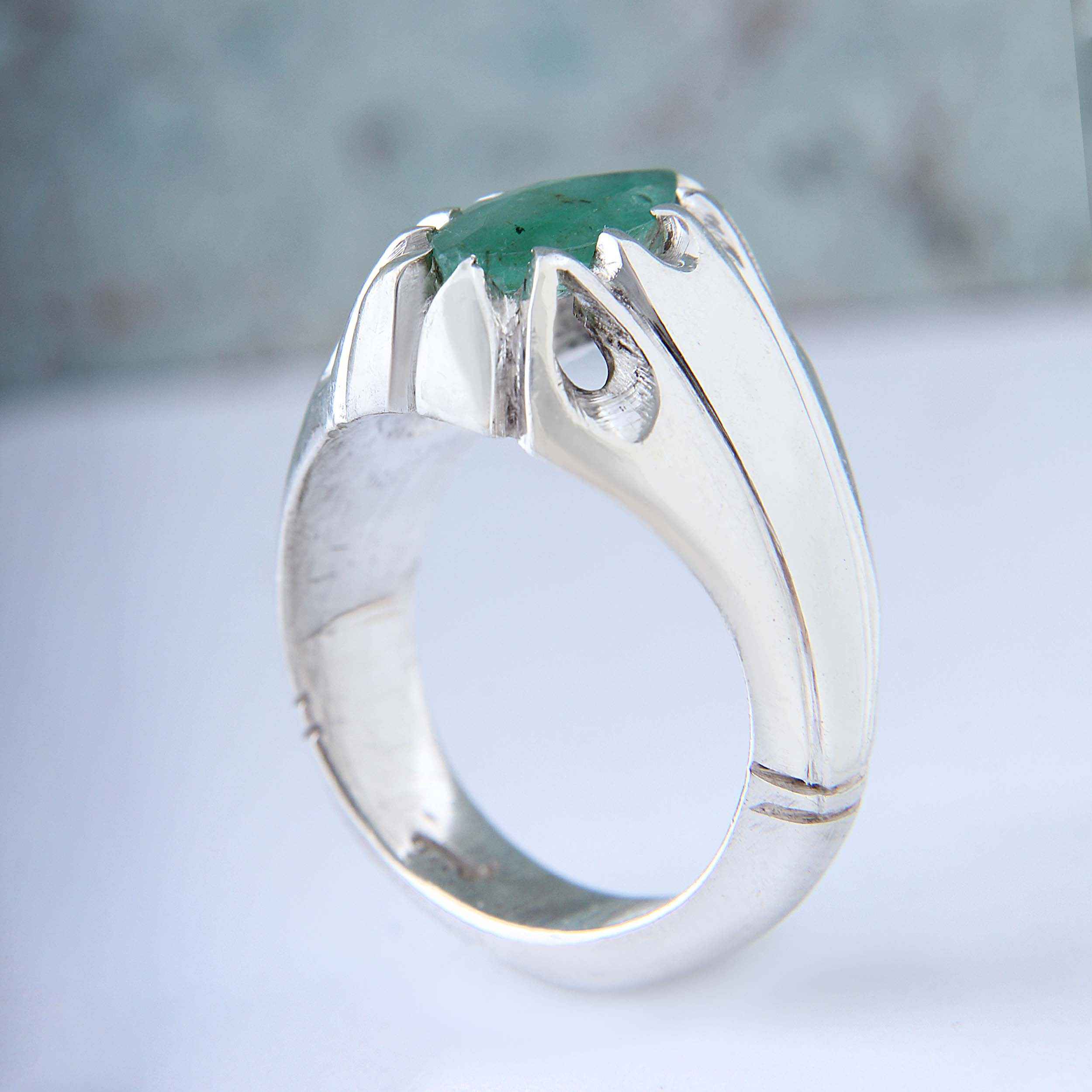 Persian Green Emerald Silver Ring For Men Handcrafted Model Tear