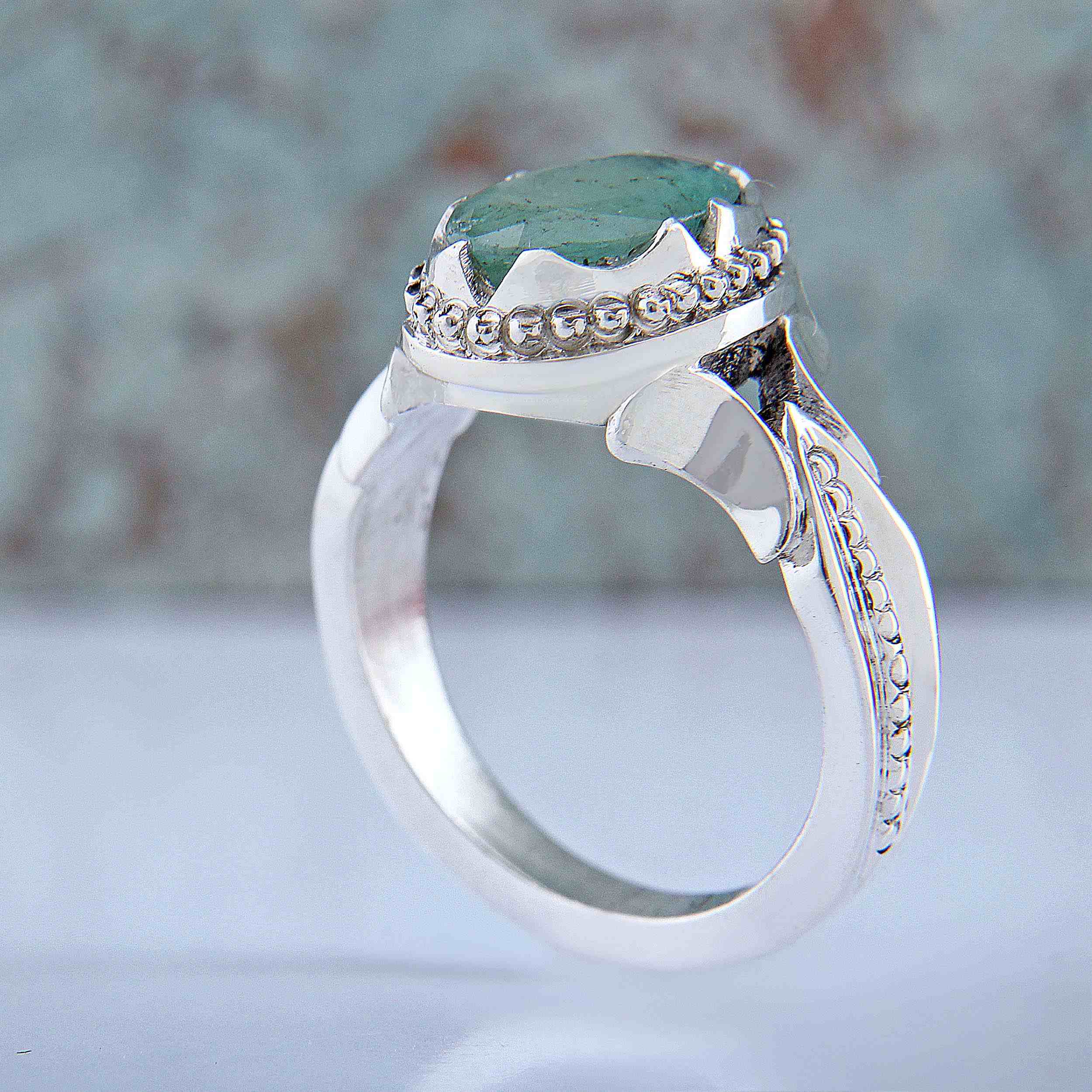 Persian Green Emerald Silver Ring For Men Handcrafted Model Zambia