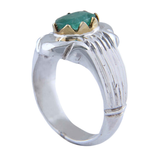 Persian Green Emerald Silver Ring For Men Handcrafted Model plus