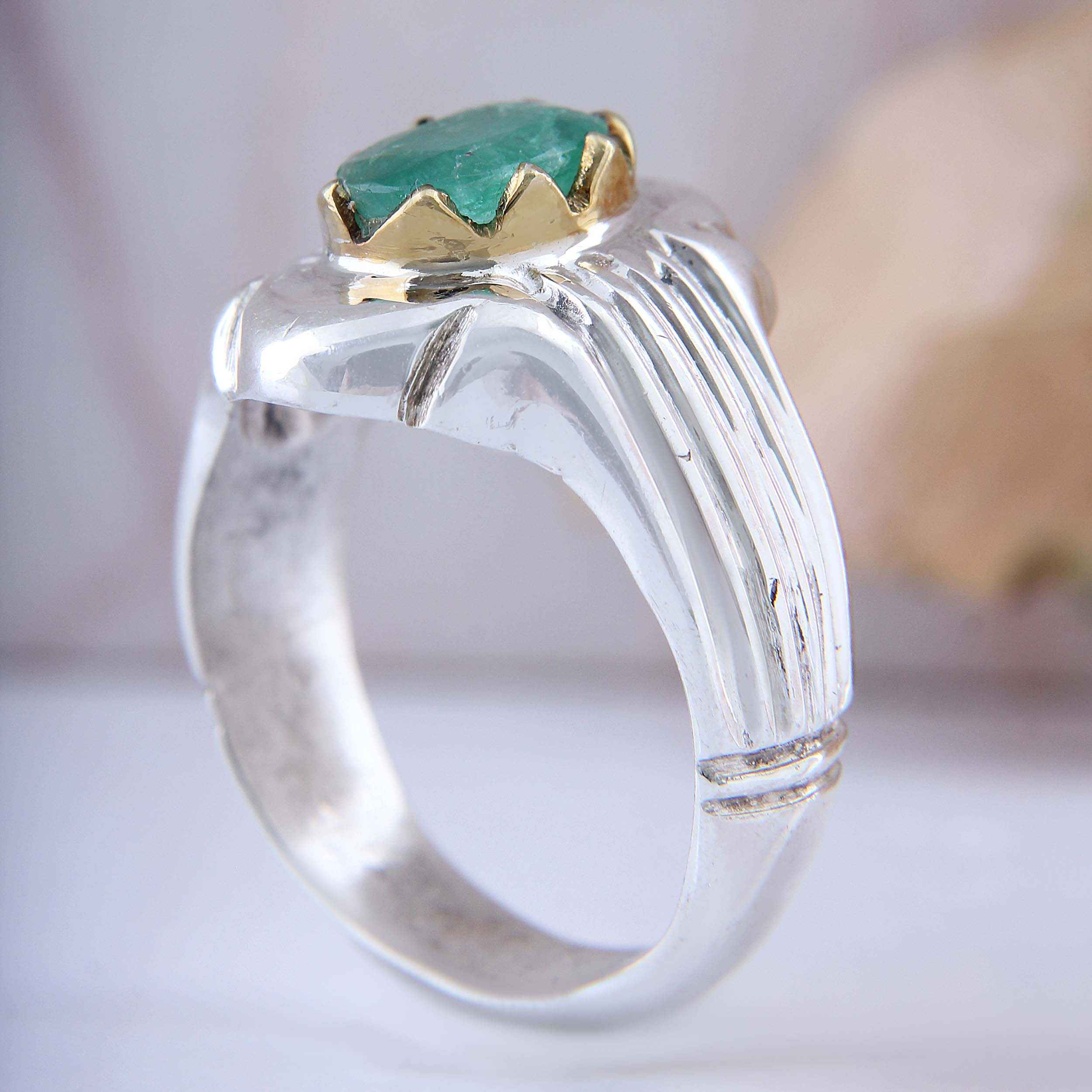 Persian Green Emerald Silver Ring For Men Handcrafted Model plus