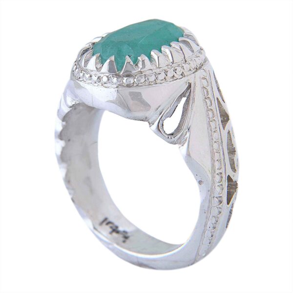 Persian Green Emerald Silver Ring For Men Handcrafted AM_4742