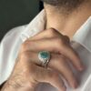Persian Green Emerald Silver Ring For Men Handcrafted AM_4742