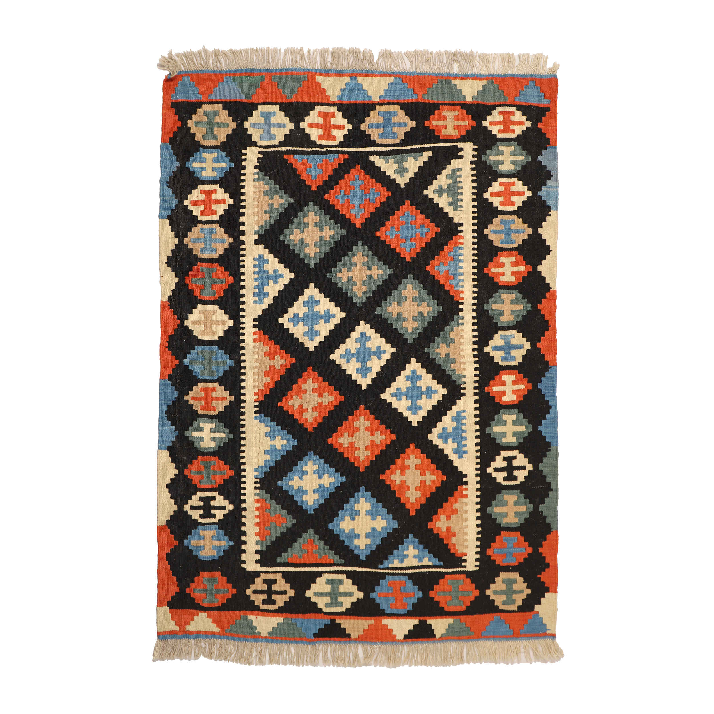 Persian Kilim Rug with Wool Handwoven in Fars Geometric Qashqai