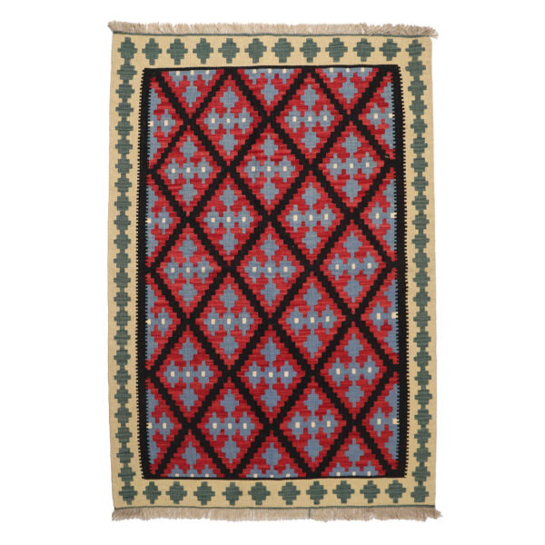 Persian Kilim Rug with Wool Handwoven in Fars Qashqai