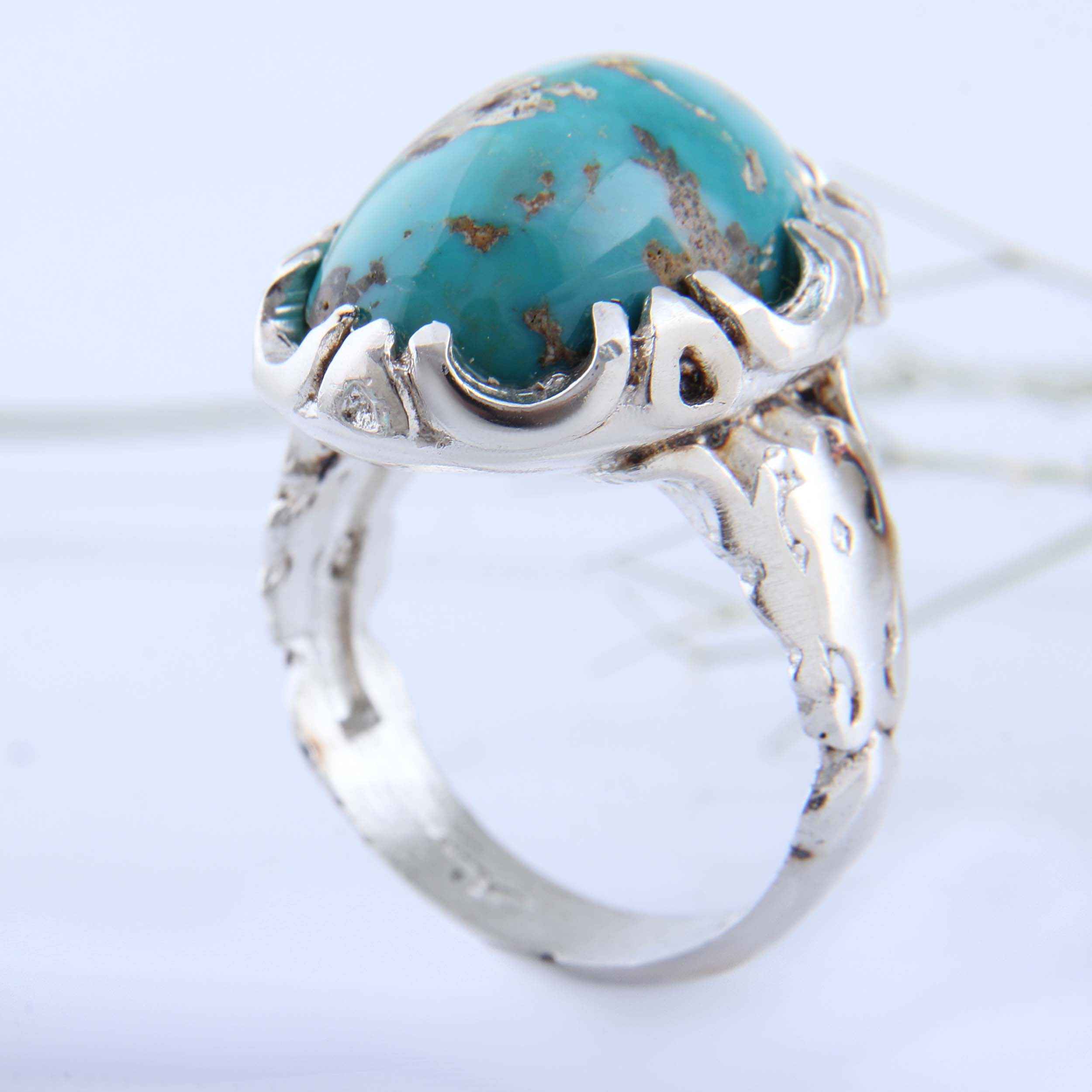 Persian Neyshabur Turquoise Silver Ring for Men Model Empire