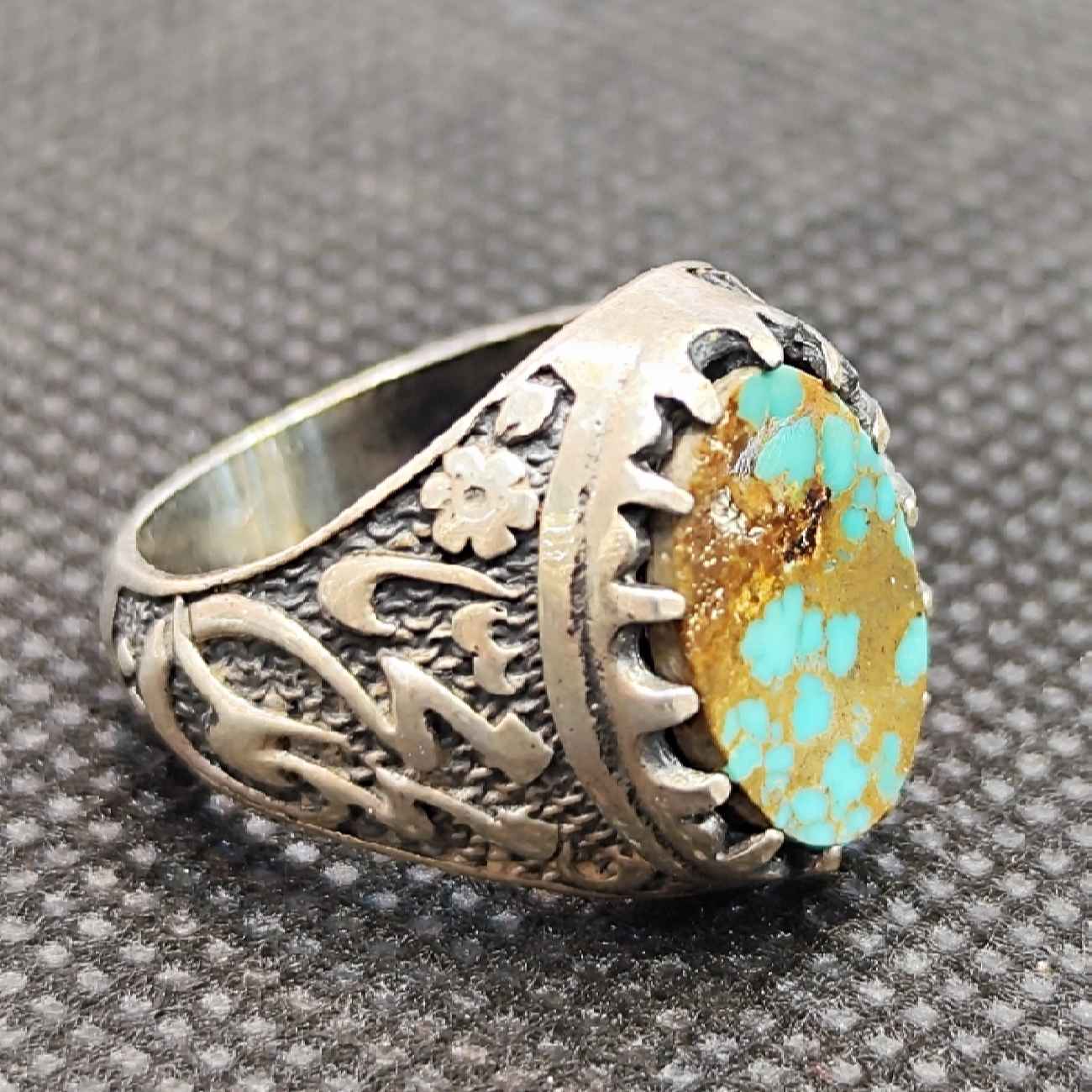 Persian Neyshabur Turquoise Silver Ring for Men Model Firoze