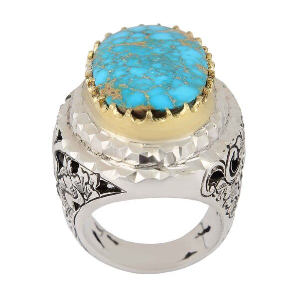 Persian Neyshabur Turquoise Silver Ring for Men Model King