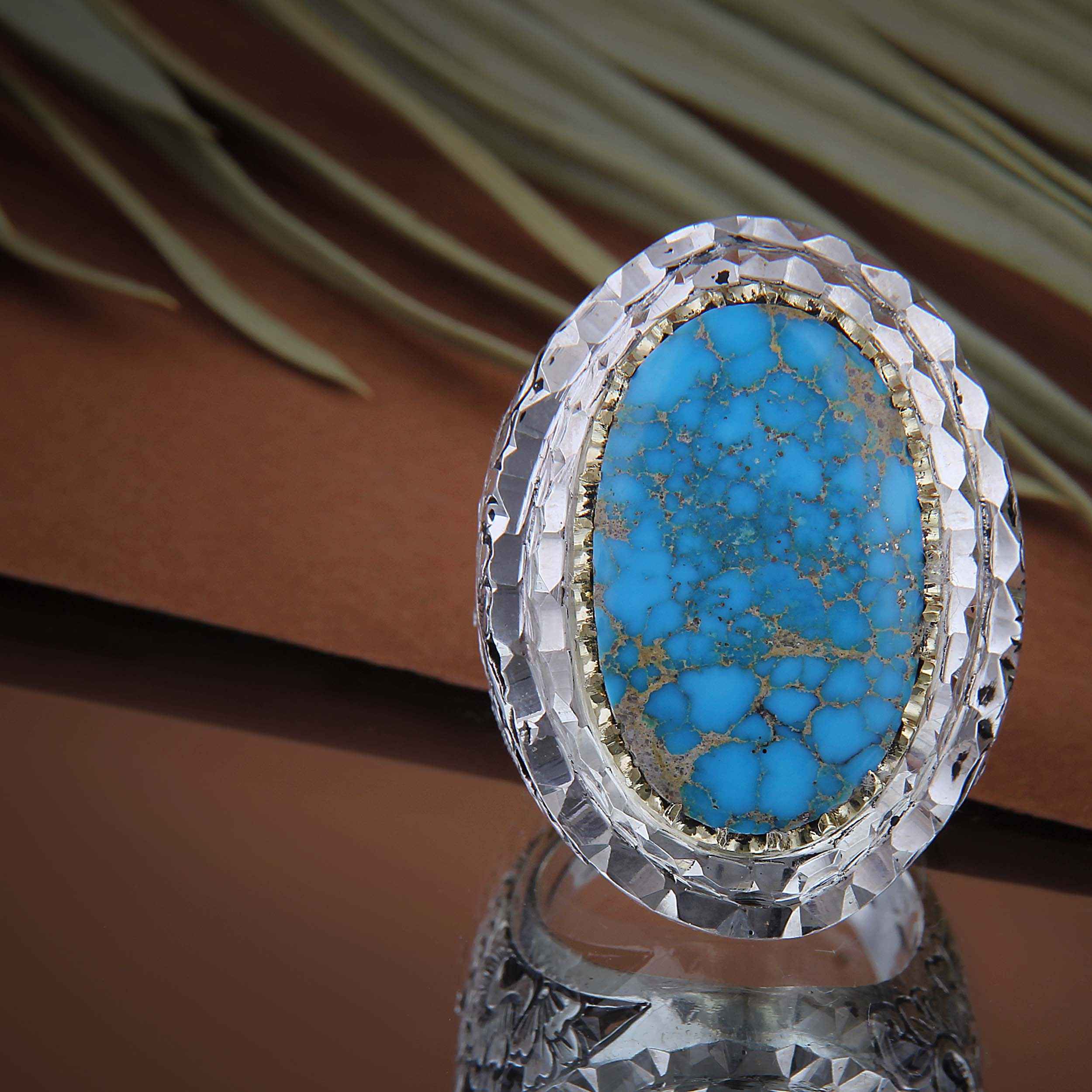 Persian Neyshabur Turquoise Silver Ring for Men Model King