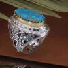 Persian Neyshabur Turquoise Silver Ring for Men Model King