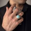Persian Neyshabur Turquoise Silver Ring for Men Model Miladi