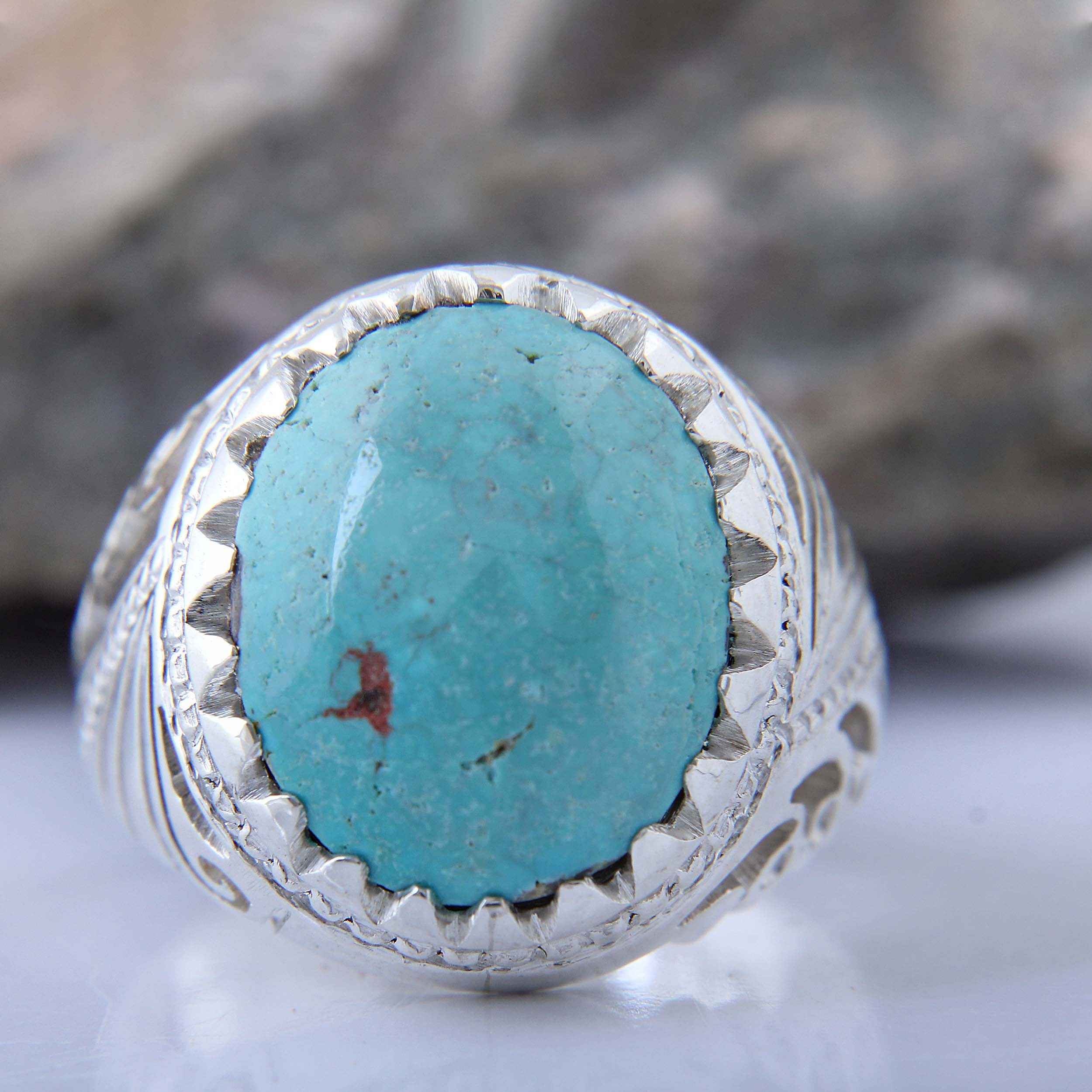 Persian Neyshabur Turquoise Silver Ring for Men Model Miladi