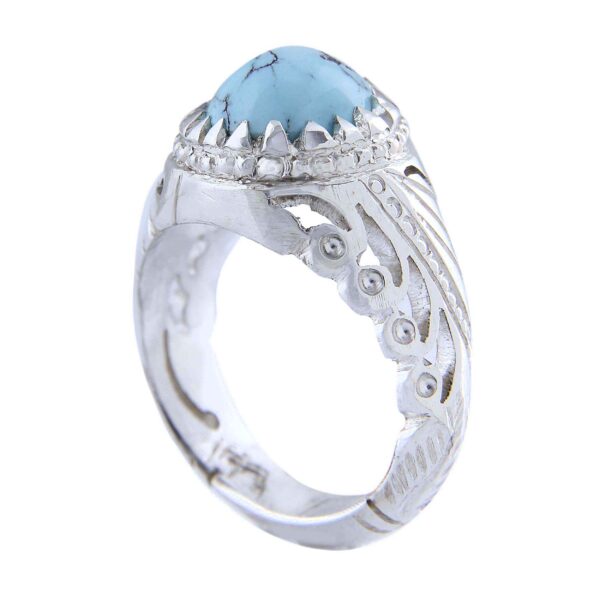 Persian Neyshabur Turquoise Silver Ring for Men Model Mountain