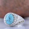 Persian Neyshabur Turquoise Silver Ring for Men Model Mountain