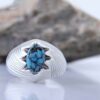 Persian Neyshabur Turquoise Silver Ring for Men Model Striped