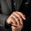Persian Neyshabur Turquoise Silver Ring for Men Model Striped