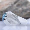 Persian Neyshabur Turquoise Silver Ring for Men Model Striped