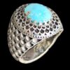 Persian Neyshabur Turquoise Silver Ring for Men Model Sun