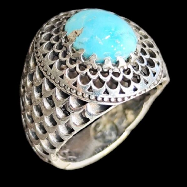 Persian Neyshabur Turquoise Silver Ring for Men Model Sun