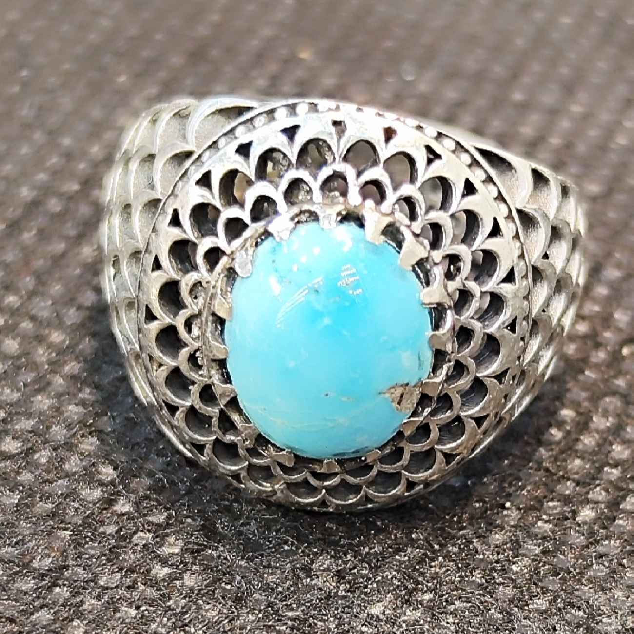 Persian Neyshabur Turquoise Silver Ring for Men Model Sun