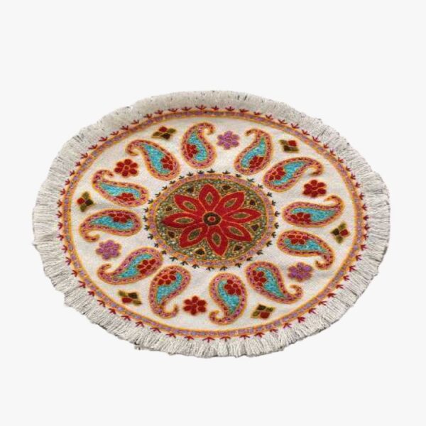 Persian Pateh Tablecloth in Kerman Handcrafted Traditional Paisley Round
