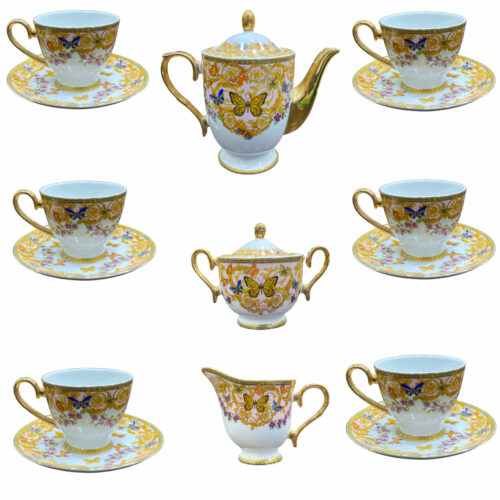 Persian Porcelain Tea & Coffee Set with Butterfly & Flower Design