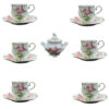 Victorian Porcelain Tea Set with Flower Pattern & Teapot and Saucer