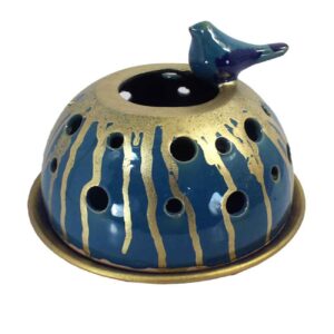 Persian Pottery Candlestick Handcrafted with Bird Design
