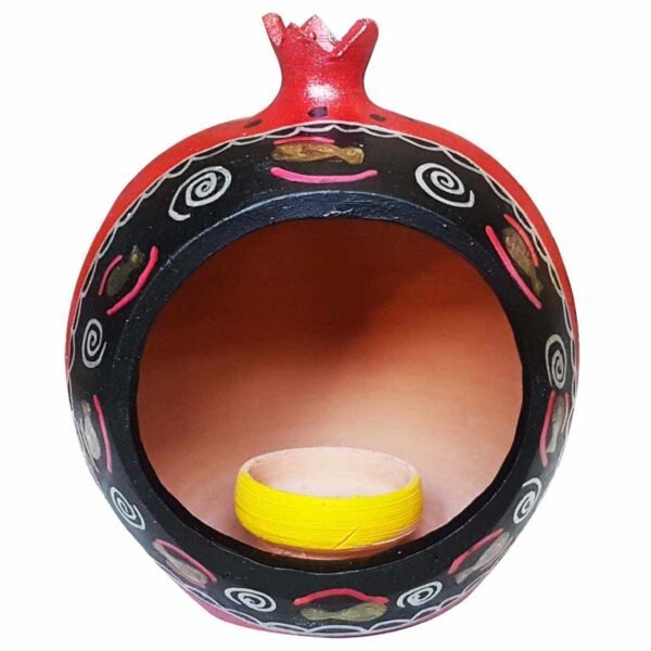 Persian Pottery Candlestick Handmade with Hand Painted Pomegranate Design