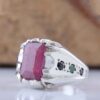 Persian Red Natural Ruby Silver Ring Elegance for Men Handcrafted