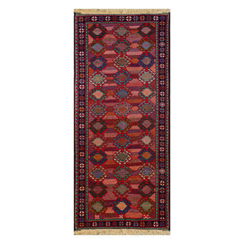Persian Rug Table Runner Handwoven in Qashqai Style Geometric