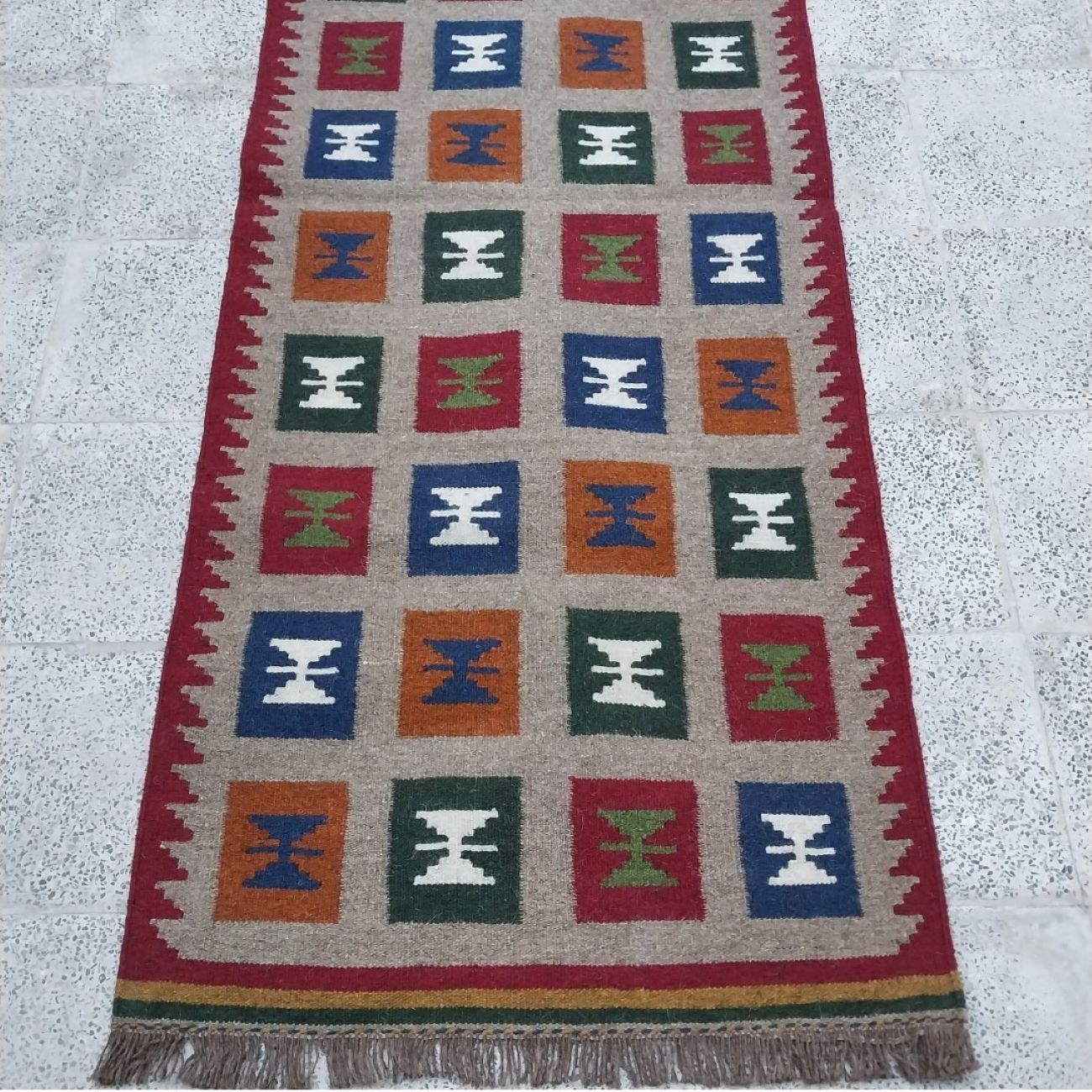 Persian Rug Table Runner Traditional Handwoven Geometric Red