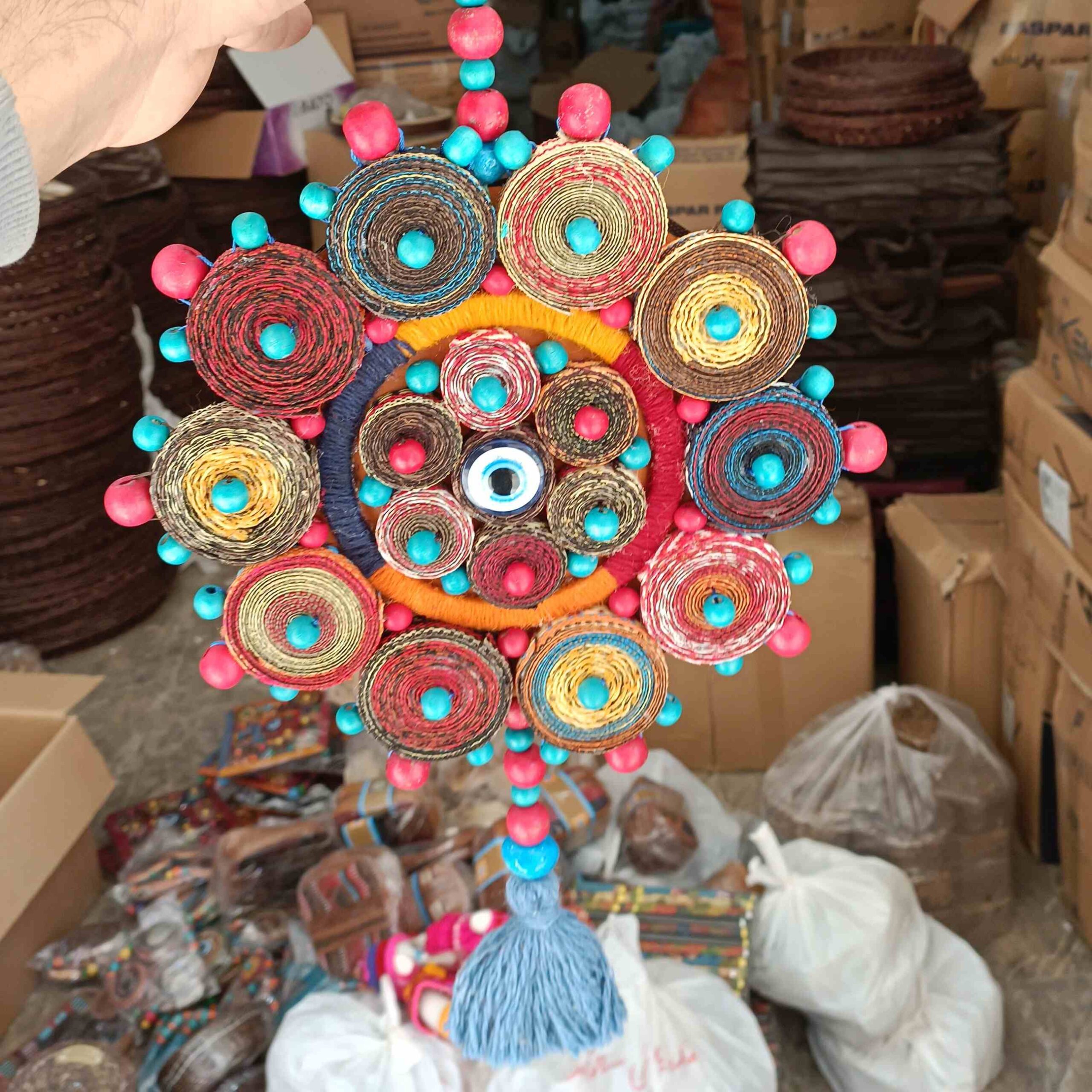 Persian Traditional Evil Eye Wall Hanging Amulet Model Large Circular Handcrafted