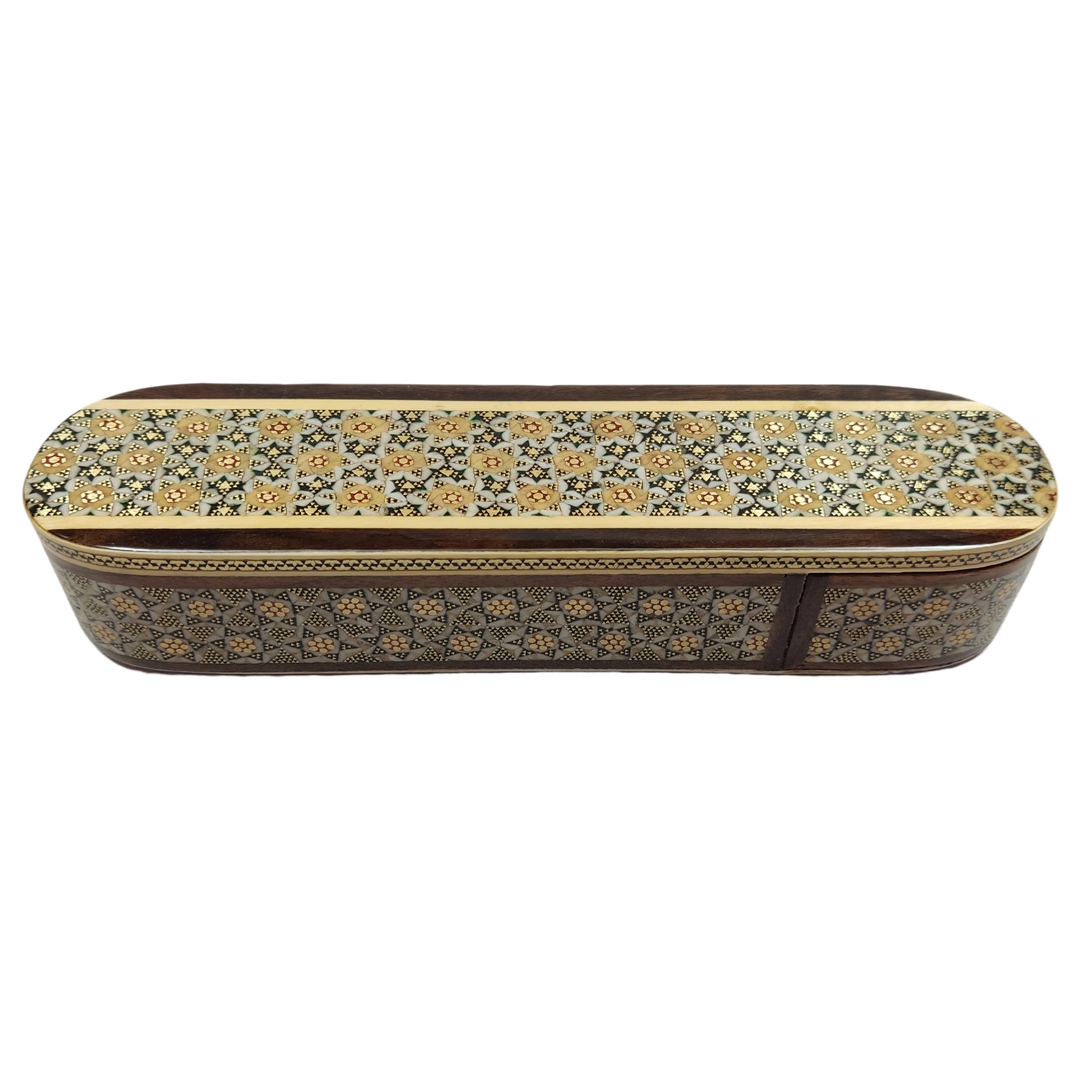 Persian Wooden Pencil Box Handcrafted Khatamkari with Floral Design