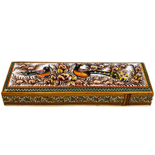 Persian Wooden Pencil Box Handcrafted Khatamkari with Bird & Flower Design