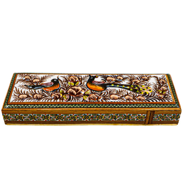 Persian Wooden Pencil Box Handcrafted Khatamkari with Bird & Flower Design