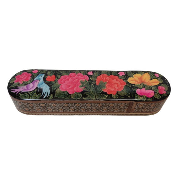 Persian Wooden Pencil Box Handcrafted Khatamkari with Flower & Bird Design
