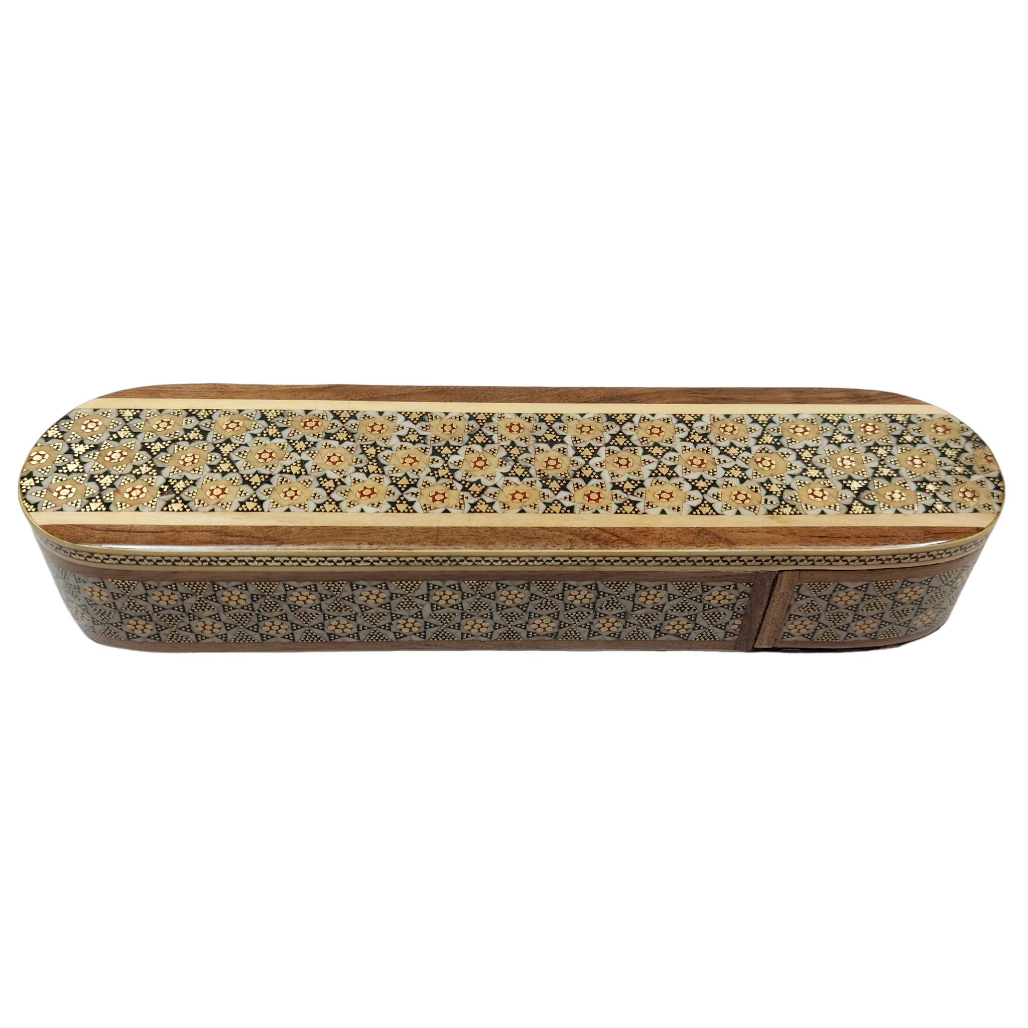 Persian Wooden Pencil Box Handcrafted Khatamkari with Flower & Bird Design