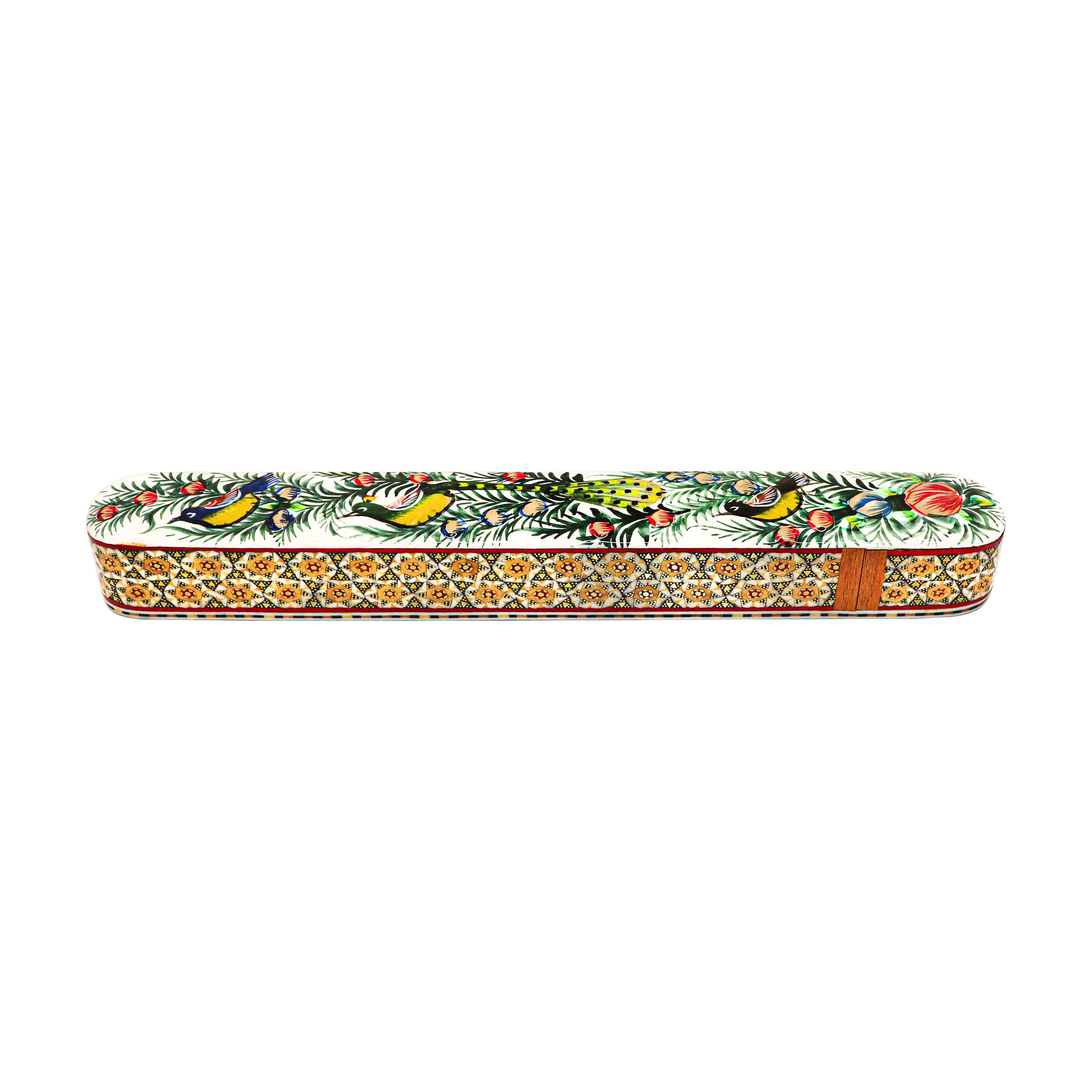 Persian Wooden Pencil Box Handcrafted Khatamkari with Sliding Lid