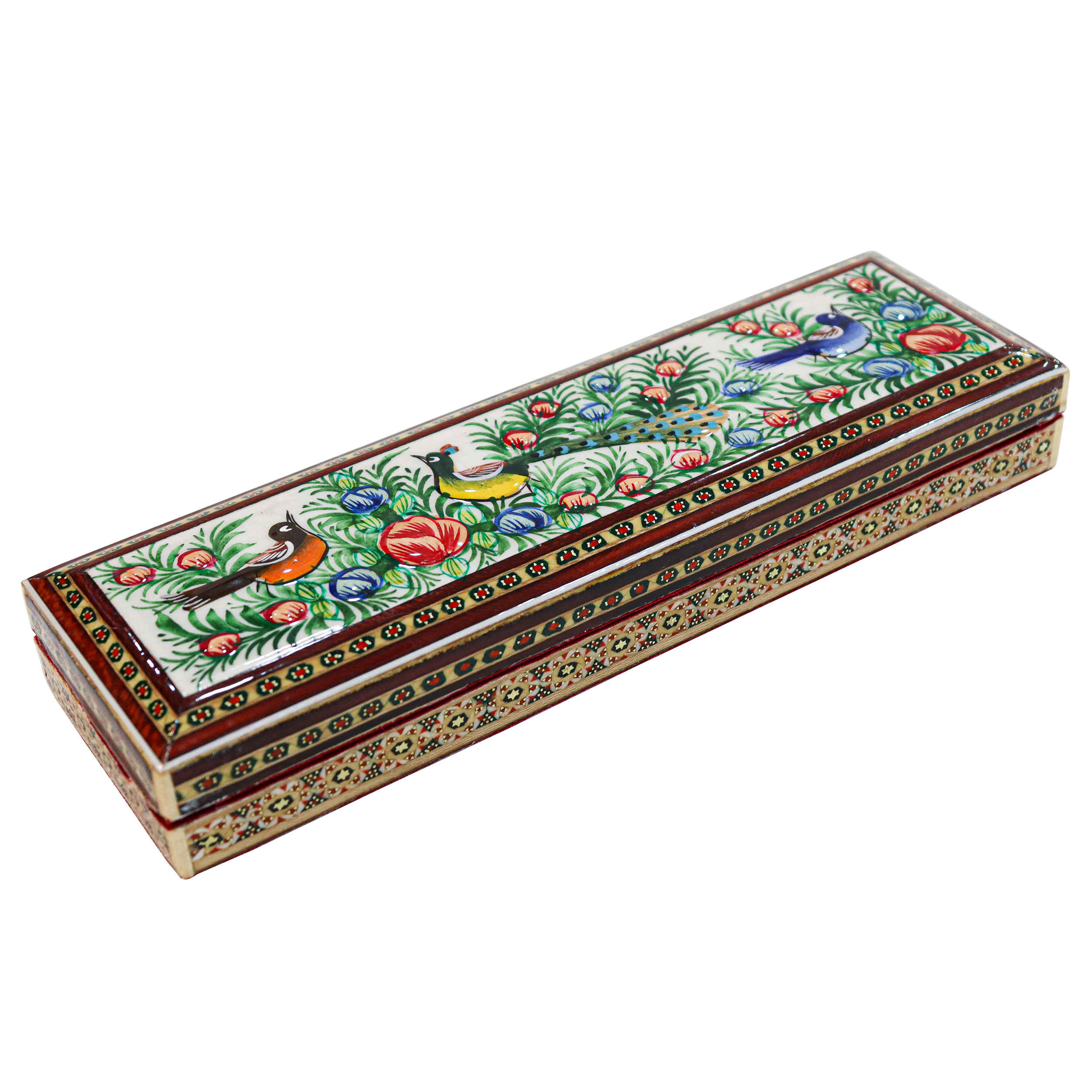 Persian Wooden Pencil Box Handcrafted with Khatamkari Art Omid