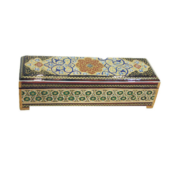 Persian Wooden Pencil Box Handcrafted with Khatamkari Art Pardis