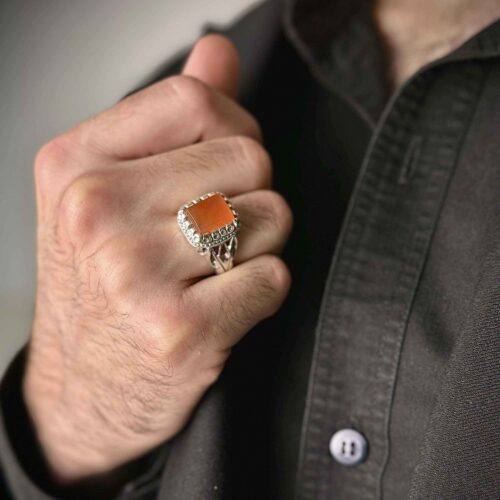 Persian Yemeni Aqeeq Silver Ring for Men Handcrafted