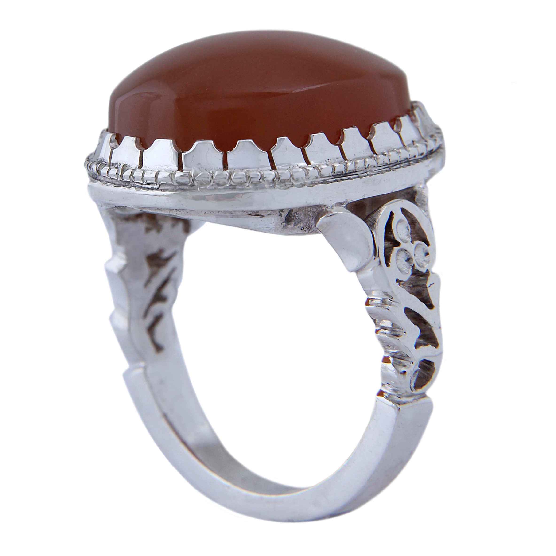 Persian Yemeni Aqeeq Silver Ring for Men Handcrafted Model Palace
